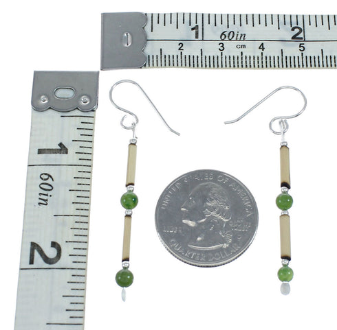 Native American Bamboo And Green Jasper Sterling Silver Bead Earrings NX11672